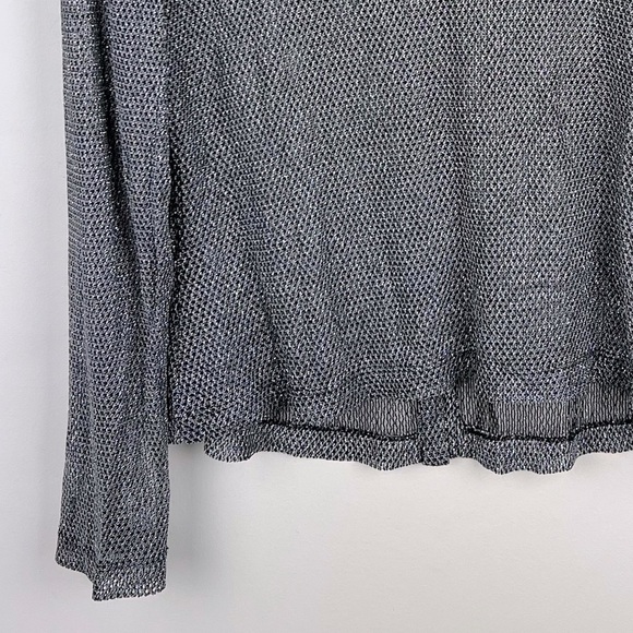 Cachet | Vintage 90s Mesh Metallic Cardigan Silver Black Rhinestone Buttons | M - Picture 10 of 11